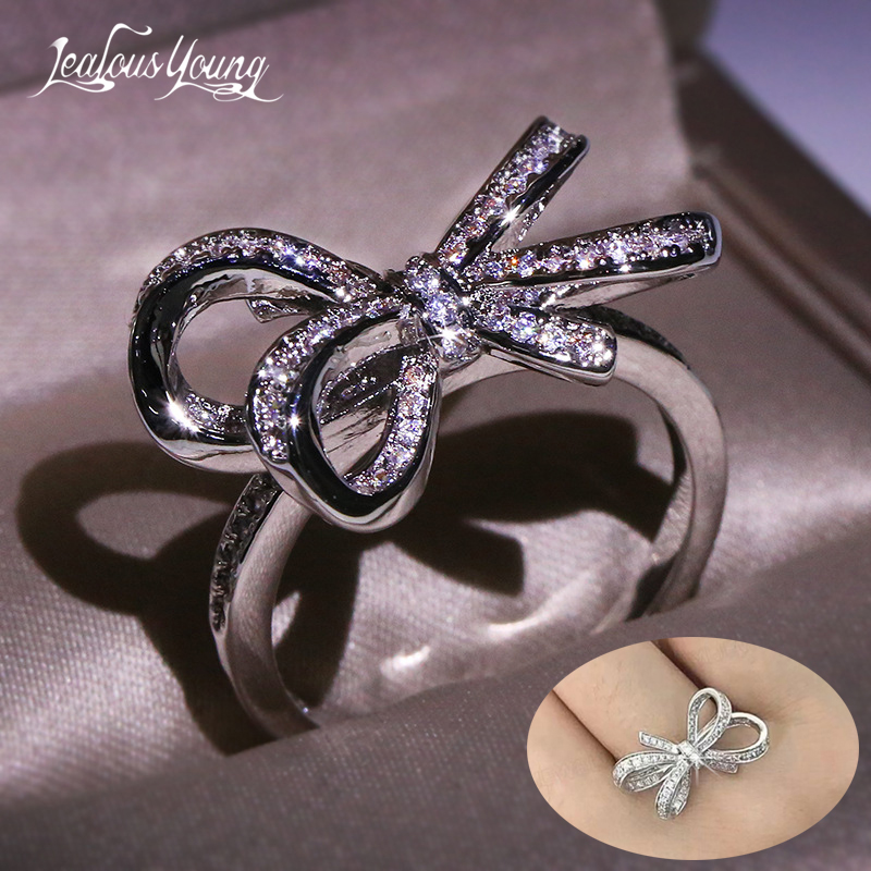 

Cluster Rings Fashion Luxury Bow Knot Women Party With Silve Color Crystal Zirconia Engagement Ring Jewelry Gift