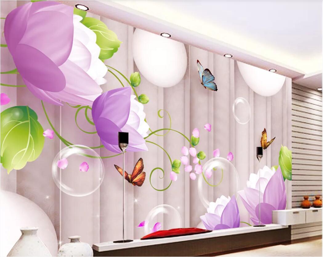 

3d wallpaper custom photo mural Lotus Butterfly HD 3D TV Background Wall Mural on the wall home decor wall art pictures, Non-woven fabric