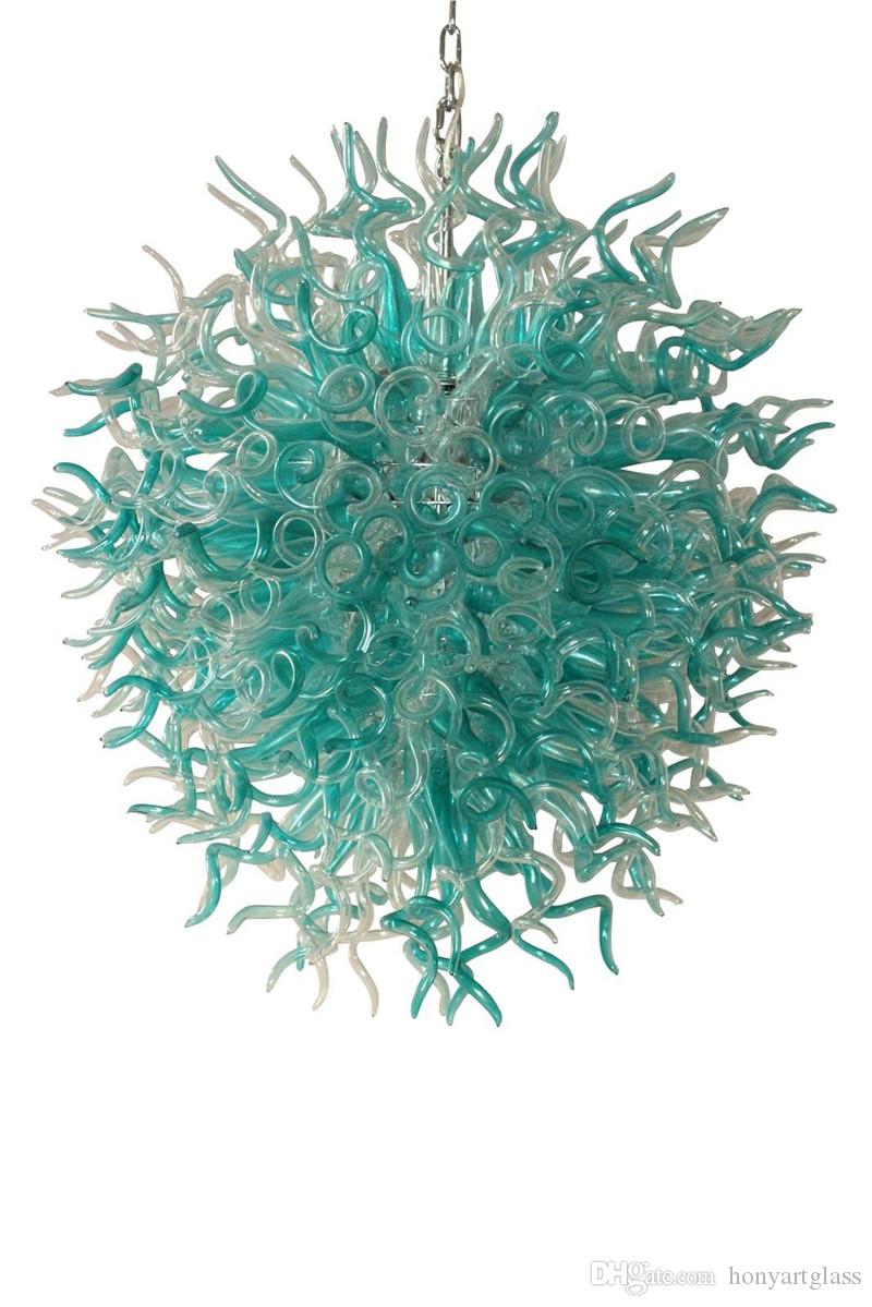Light Blue Round Shape Murano Light Fixtures Glass Pieces Assembly Blown Art Chandeliers for Sales Free Shipping-image-524577698