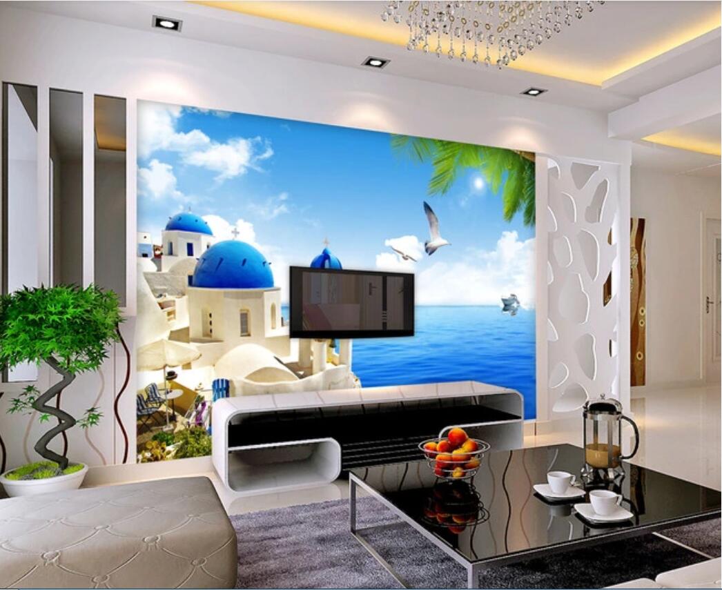 

3d room wallpaer custom photo murals Mediterranean Aegean sea beautiful scenery TV background wall decoration wallpaper for walls 3d, Non-woven