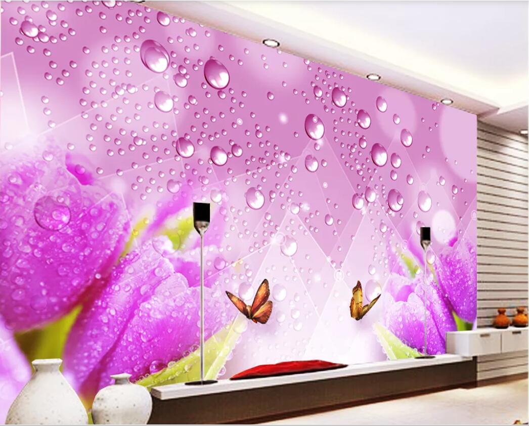 

3d room wallpaper custom photo mural HD Dew Tulip 3D Fashion TV Background Wall home decor wall art pictures wallpaper for walls 3 d, Non-woven fabric