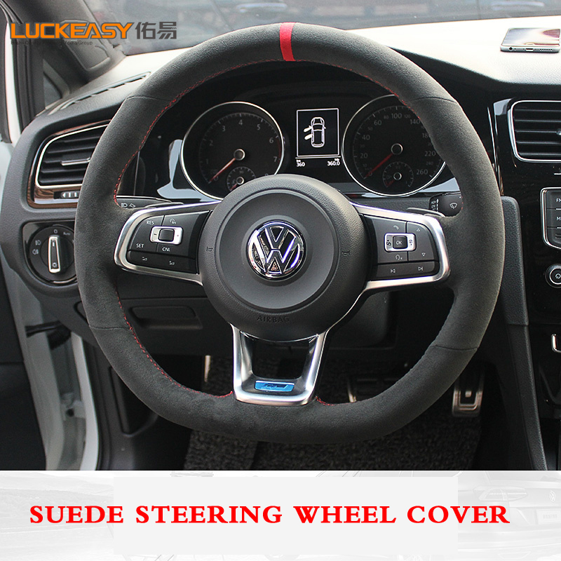 

Black suede Leather Car Steering Wheel Cover for Volkswagen Golf 7 Golf R MK7 VW Polo GTI Scirocco 2015 2016