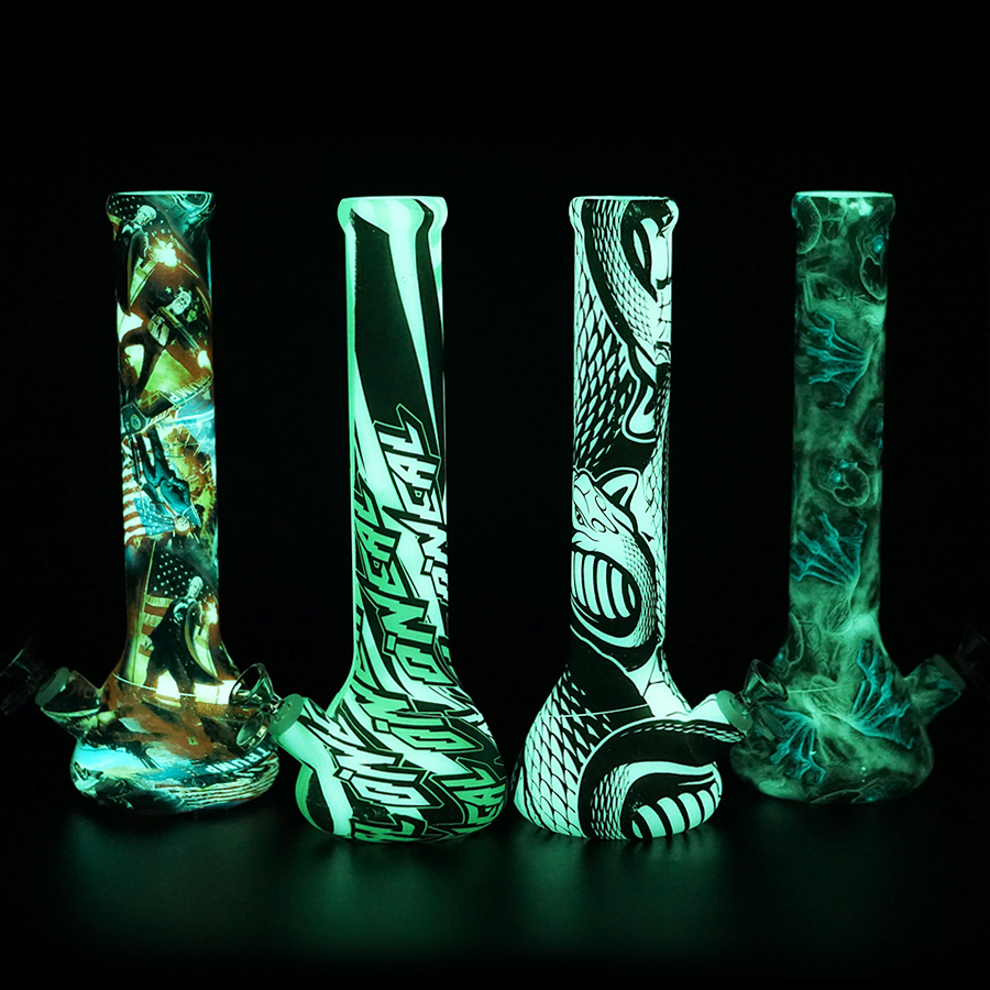 

glow in the dark beaker bong 13 2 tall thick bong hand painting glass water pipe dab rigs