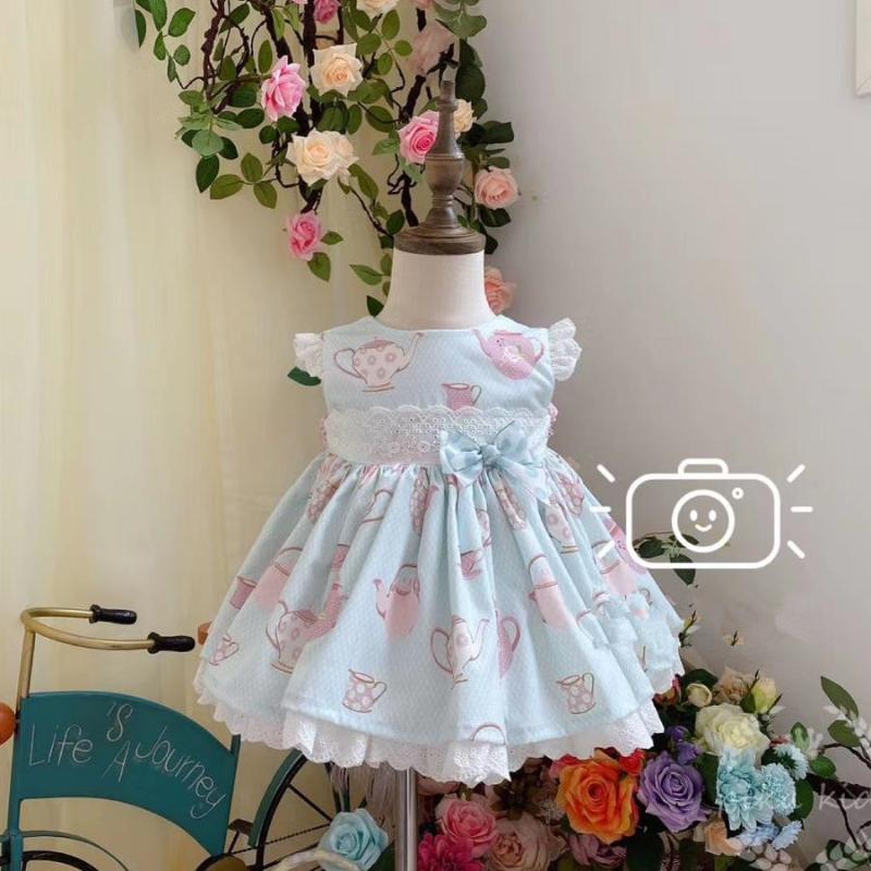 

2PCS Summer New Spanish Lolita Girls princess dress Lace Print cute Tutu dress birthday party Easter For Girls Y3165, Dress and shorts