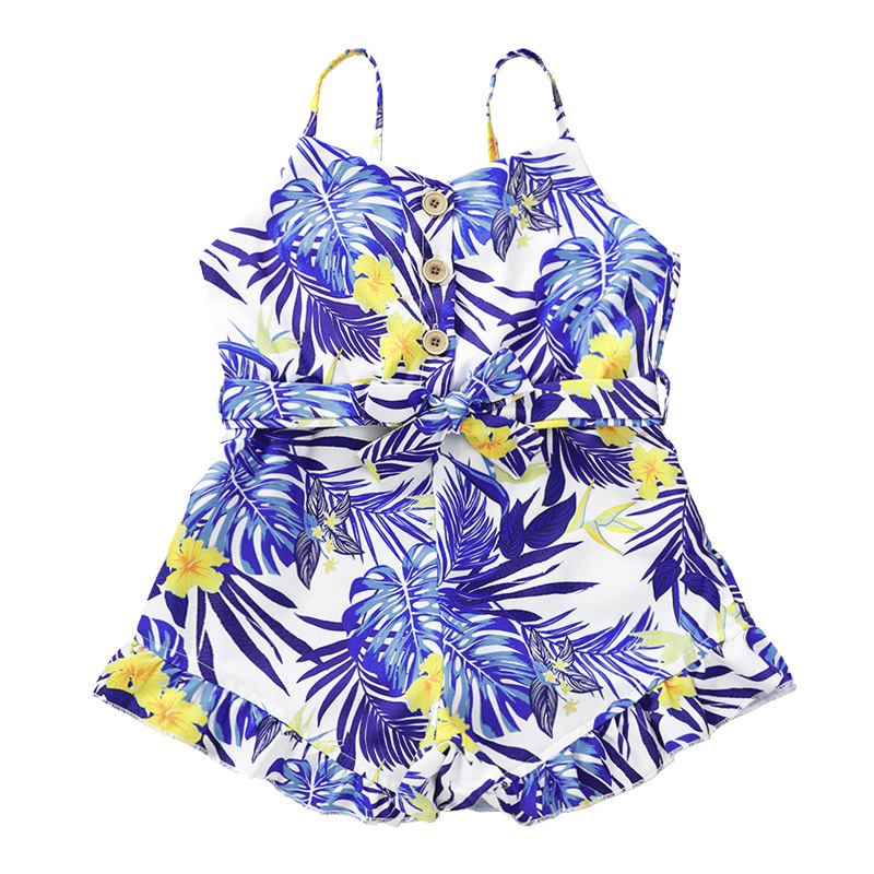 

Girls Cotton-polyester Palm Leaf Print Jumpsuit Baby Jumpsuits One piece ZHT 398, As picture