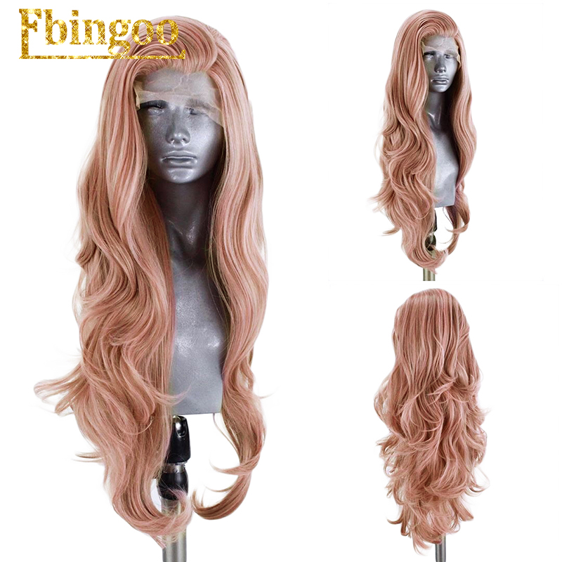 

Ebingoo Long Body Wave Peach Pink Orange Purple Synthetic Lace Front Wig for Women Free Part High Temperature Fiber Hair Wigs, G161104126