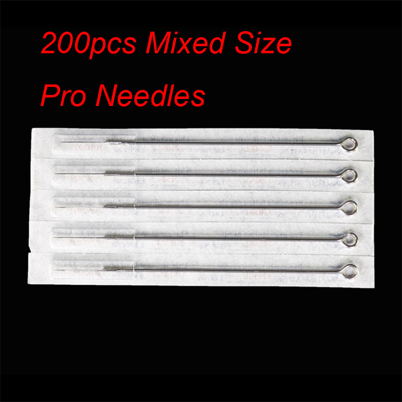 

Free Shipping 200Pcs Assorted Disposable Sterile Tattoo Needles Mixed Size For Tattoo Machine Gun Ink Cups Tips Kits