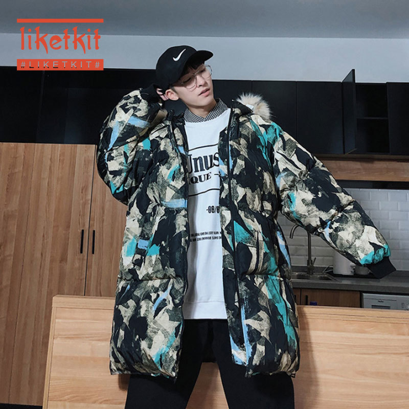 MOUTEN Men Camouflage Loose Fit Winter Thicker Hooded Down Quilted Coat Jacket Outerwear