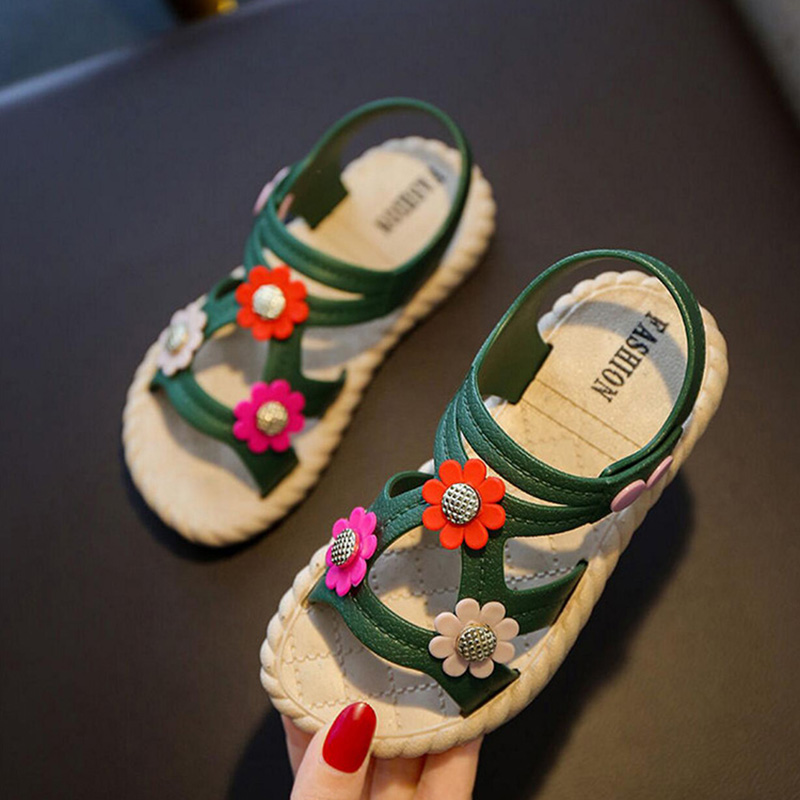 

Summer Kids Little Girls Bohemia Jelly Sandals For Girls Toddler Baby School Flower Princess Shoes Flats Green Beach Sandals New