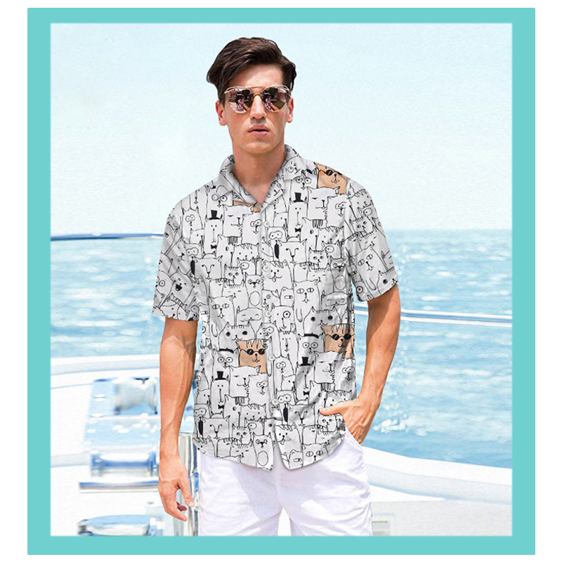 2020 Print Funny Cartoon Animal Men's Hawaiian Shirt Summer White Korean Shirt Casual man's clothing Short Sleeve For Man