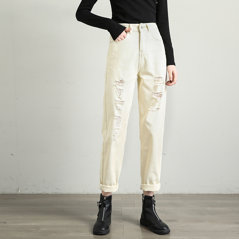 

Rugged Dark Blue Jeans Woman High Waisted Jeans Mom Plus Size Ripped For Women Loose Denim Pants Korean Ladies Trousers, White no hold 889