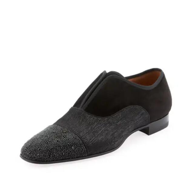 

Design Red Bottoms Dress Shoes Wedding Party Men's Alpha Male Strass Slip-On Loafers Black Cowboy With Rhinestone Men oxford flats Birthday Gift in box