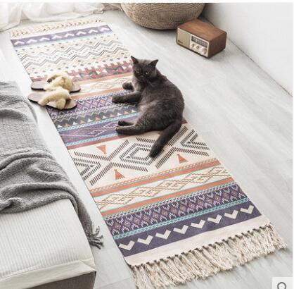 

Ethnic style cotton and linen bedroom bedside mat long floor mat living room sofa carpet tatami machine washable