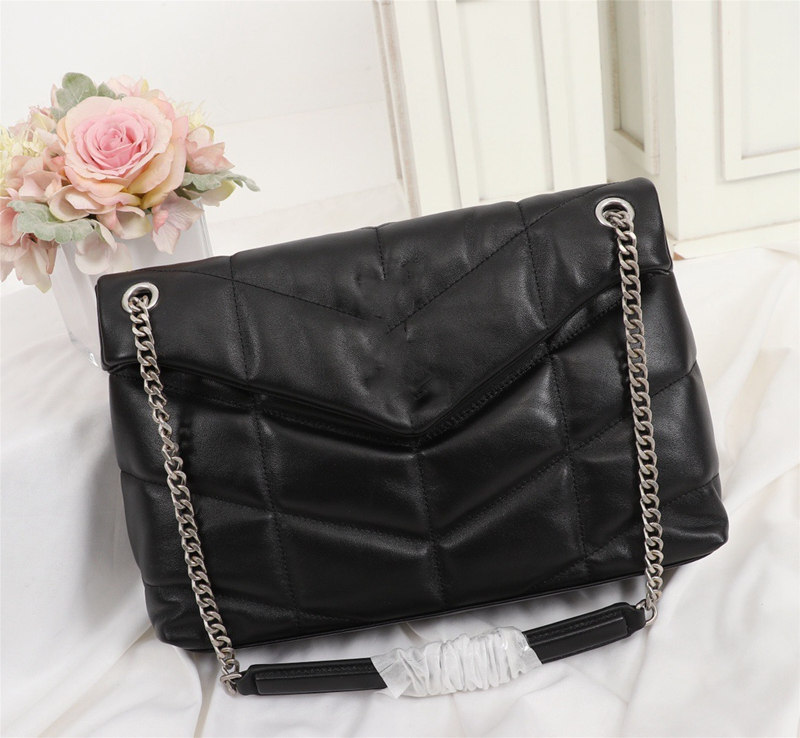 

Luxury designer handbags LOULOU PUFFER Double chain shoulder bag Quilted Lambskin Handbag High Quality Women Bags, Black silver