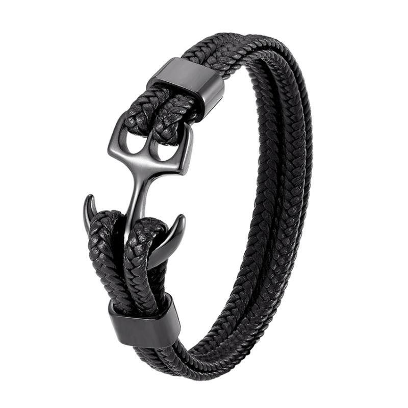 

2020 New Fashion stainless steel Lady Multilayer Bracelet Men Black Leather Bracelet Women Wrap Pulseira TZ-1252