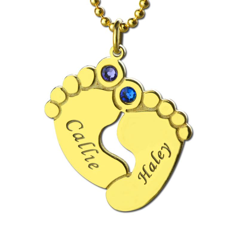 

Dropshipping Personalized Baby Feet Name Necklace with Birthstone Best Xmas Gift for Mothers Silver/Gold/Rose Gold