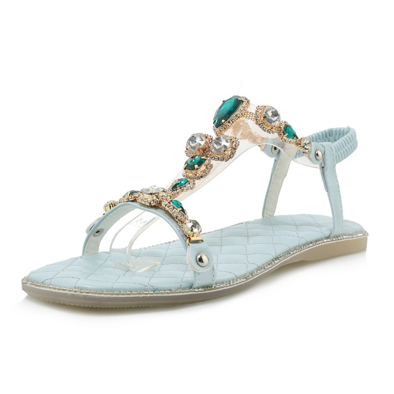 

Big Size Shiny flat sandals summer flat sandals ladies women shoes woman, Sky blue