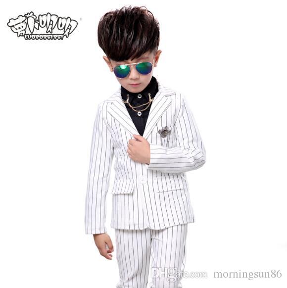 

Hot sale Children's clothing spring and autumn a boy's suit Korean version stripe new year's suit 2 piece set Coat Pant tuxedo show, Black