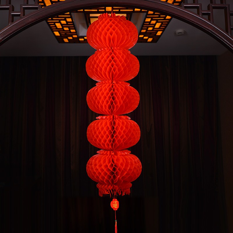 

Chinese Style Five String Blessing Red Paper Lanterns Happy New Year China Living Room Decor Hanging Ornaments Festival Theme
