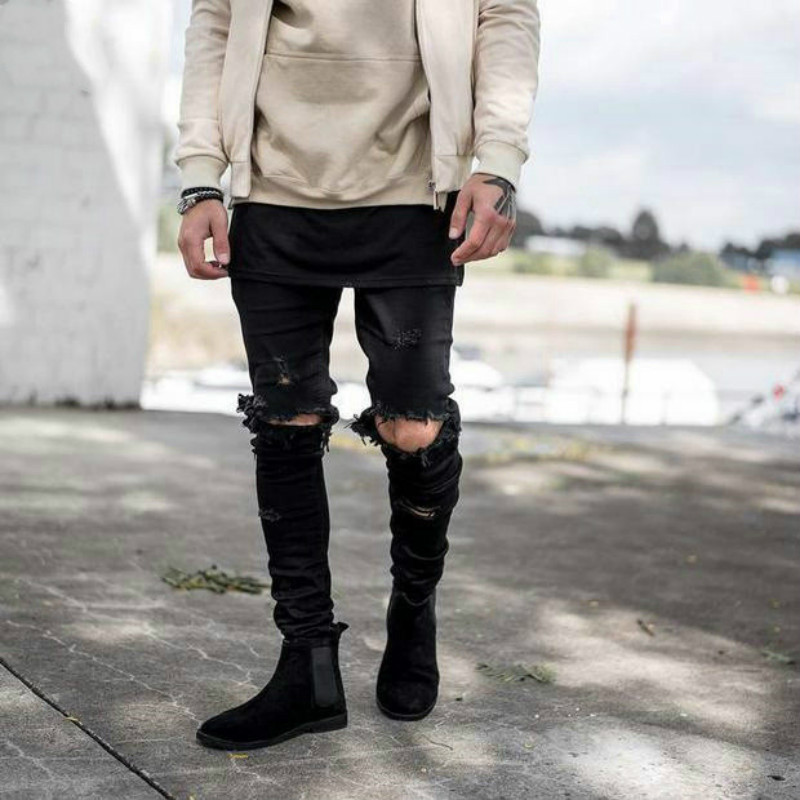 black knee ripped skinny jeans mens
