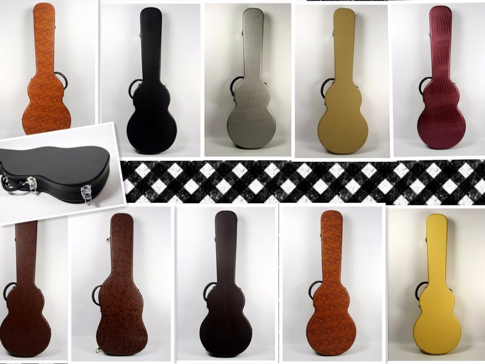 electric guitar hardcase black brown silver and yellow leather choice-image-437599979