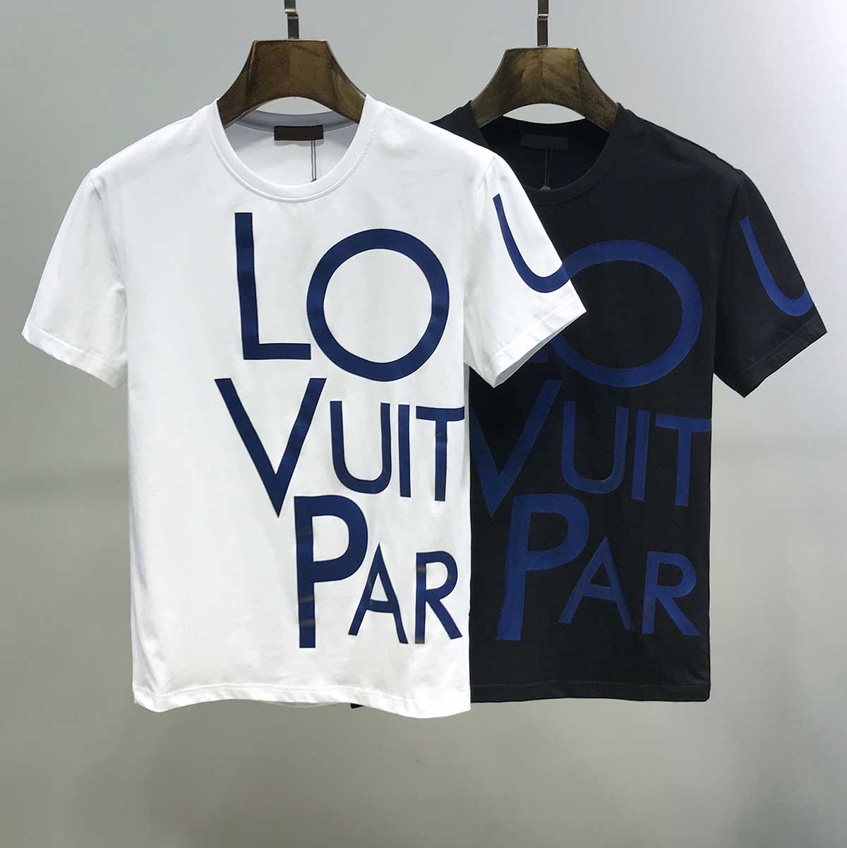 

2020 Men's Fashion Blue LOVUIT T-Shirt Hot Letter Print Short Sleeve European and American Style Round Neck Cotton Print T-Shirt, Black;brown