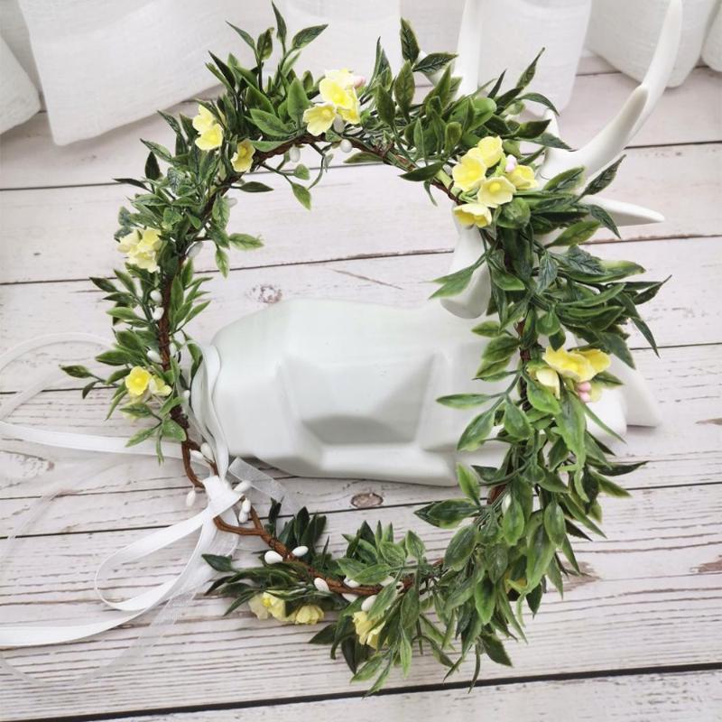 

Small Flowers Green Leaf Crown Festival Headband Women Wedding Hair Accessories Girl Floral Garland Wedding Floral Headwear, Blue flower