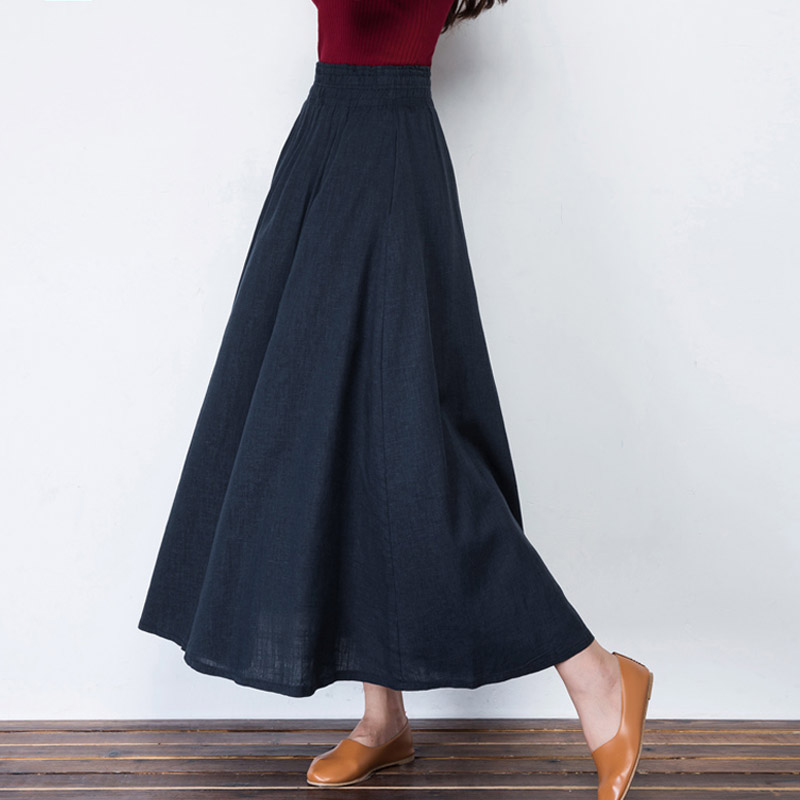 

2020 Spring Female Casual Simple Plus Large Size 6XL 7XL 8XL Black Red Cotton Linen a line Maxi Long Ladies Skirt Women Skirts, Burgundy