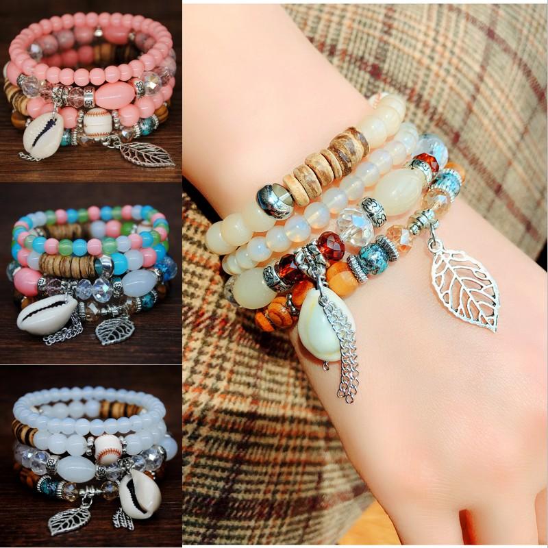 

Women Bohemian National Style Color Matching Natural Shell Bracelet Elastic Rope Multi-Layer Bracelet Europe And America Jewelry