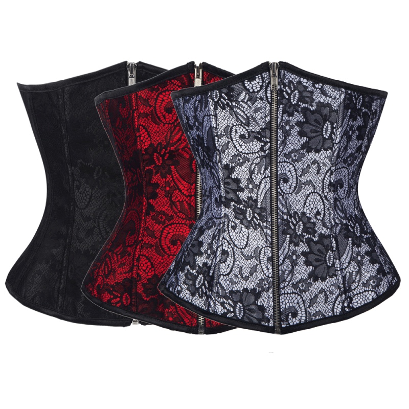 

Sexy Corset Women Embroidery Waist Trainer Corsets and Bustiers with Front Zipper Underbust Waist Slimming S-2XL, White