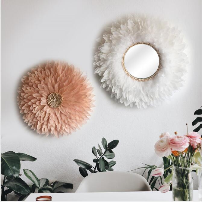 

Feather Edelweiss wall decoration Decorative Plates Bedroom sofa background painting bedside Pink feathers plate
