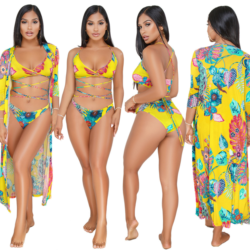 3 pièces Sexy Femmes D'été Maillots De Bain Bikini Ensemble Soutien-Gorge Cravate Côté G-String String Plage Triangle Costume Maillot De Bain Mai