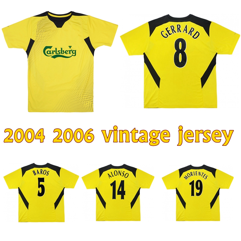 

2004 2006 Alonso Gerrard retro soccer jersey 2005 Baros Hamann Carragher Luis Garcia Kewell Cisse vintage classic football shirt, Away jersey