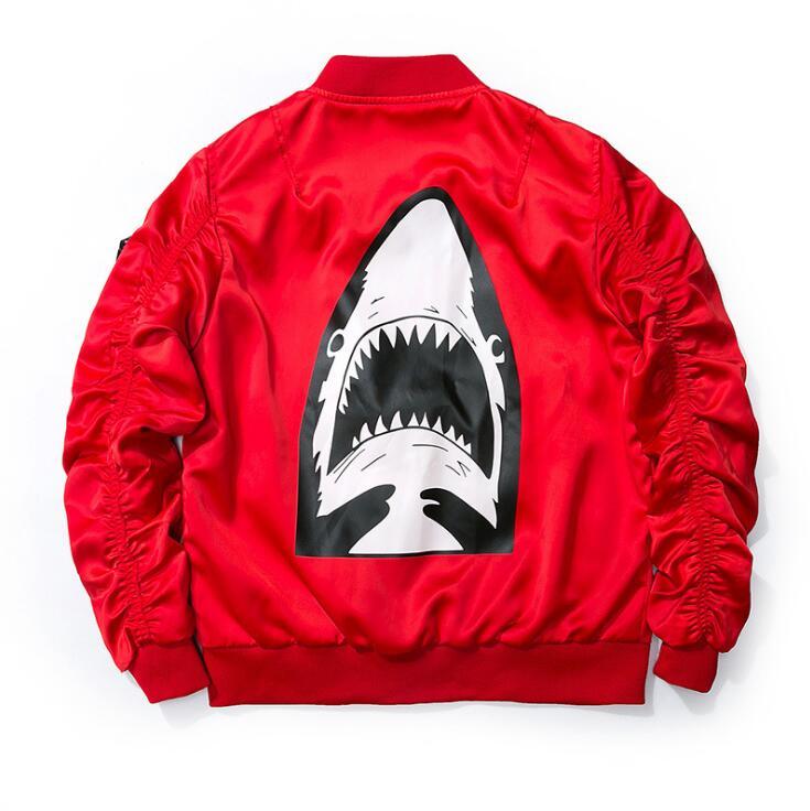 

New sport MA1 bomber jackets for men tide brand shark print mens designer jacket autumn winter embroidered jacket for men, Black