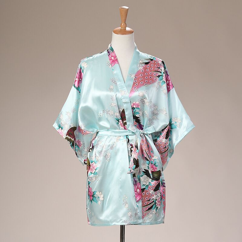 

Light Blue Summer Women' Mini Kimono Robe Sleepwear Faux Silk Short Bath Gown Nightgown Mujer Pijama Size  M L XL XXL XXXL 030, Black