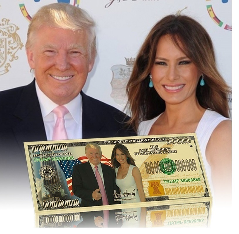 

7 types Donald Trump Melania Dollar US President Banknote Gold silver Bills Commemorative Coin Crafts America General Election Fake Money, As picture