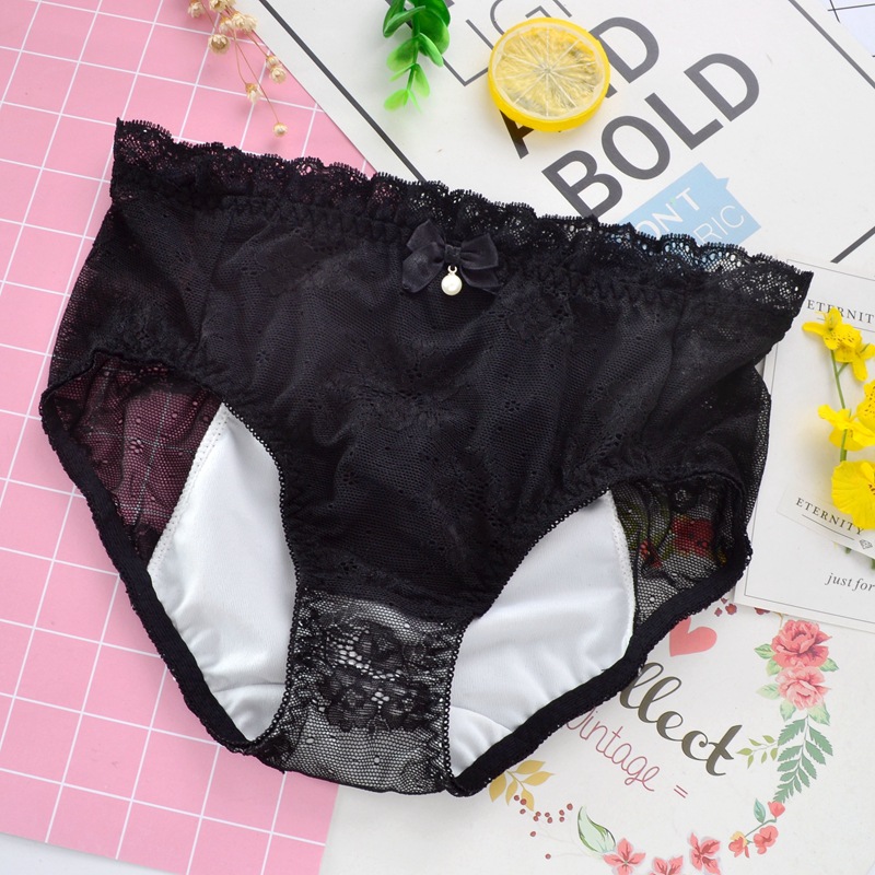 

Wholesale 3pcs Women's sexy intimates lace menstrual water-proof panties #543, Black