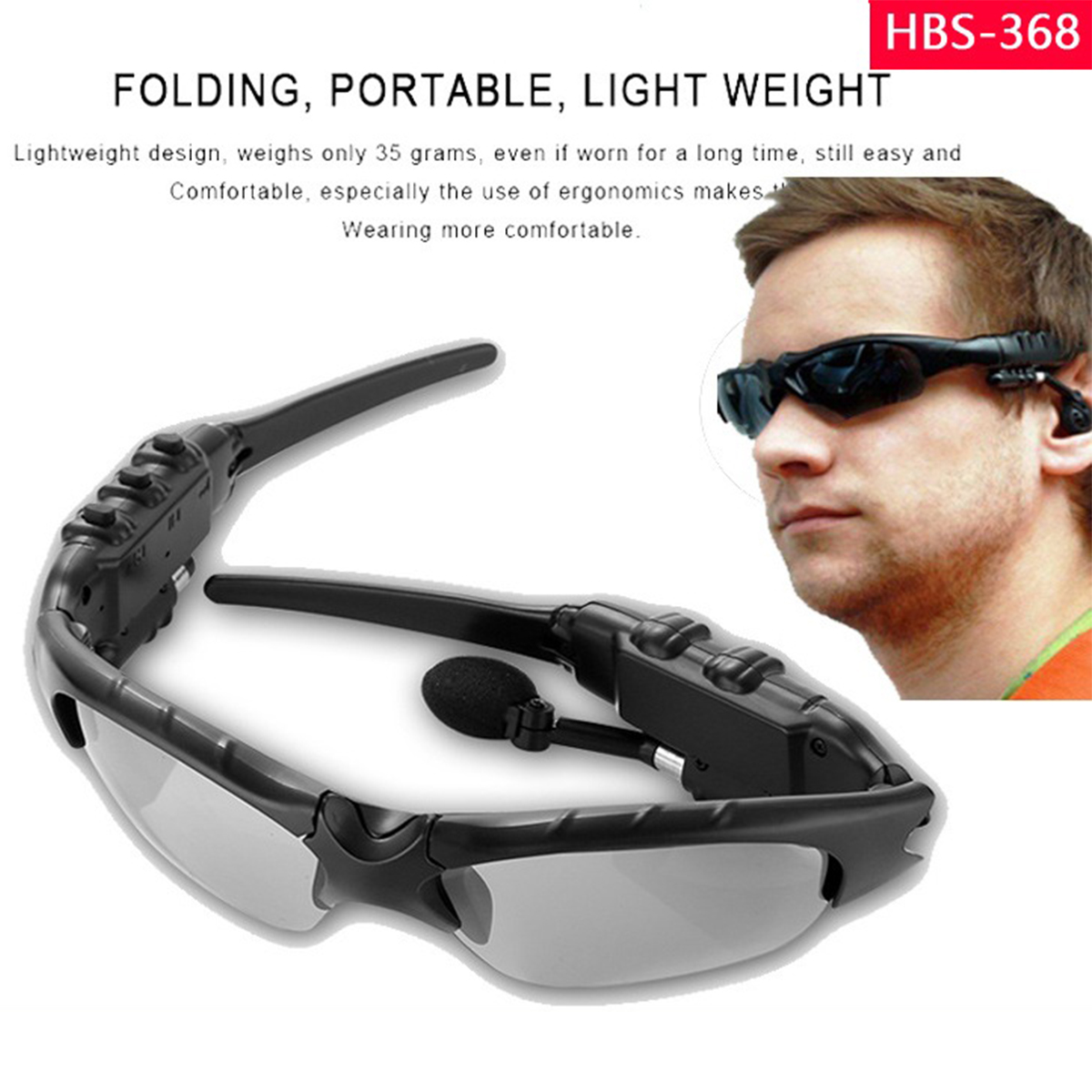 

in stock HBS-368 Sunglasses Bluetooth Headset Outdoor Glasses Earbuds Music with Microphone Stereo Wireless Headphone For iPhone Samsung, Yellow