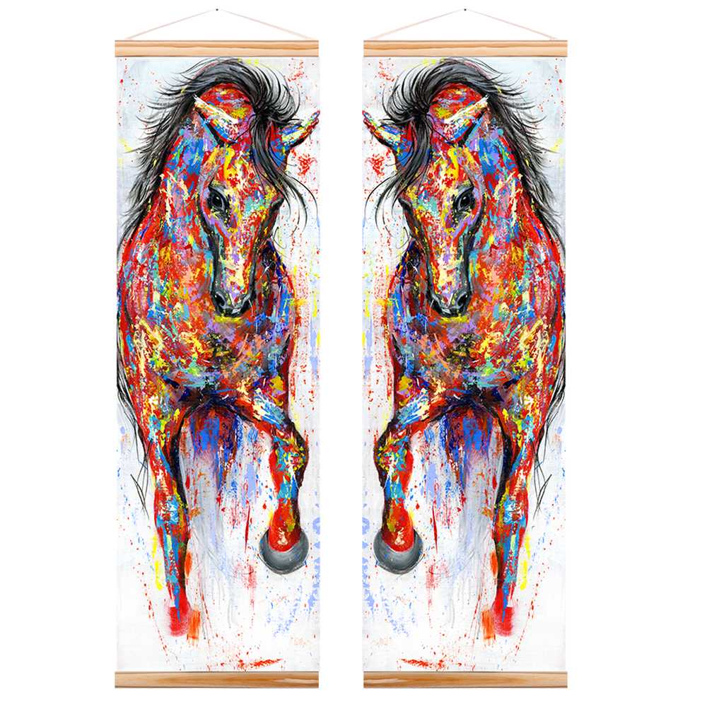 

WANGART Frame Painting Larger Original Running Horse Canvas Oil Painting Wall Art Wooden Scroll Wall Picture For Living Room