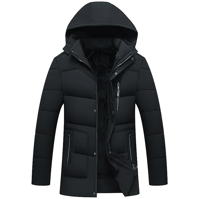 

Special Offer Men's Winter Jacket High Quality Simple Durable Plus Velvet Cotton Parka Male Thick Warm Daddy Winter Coat Clothes, Black