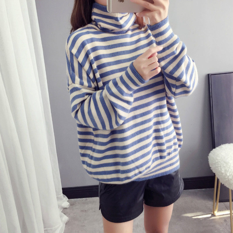 

Women Knitted Loose Winter Striped Pullovers Female Casual long Sleeve Turtle neck Knit Sweaters Plus Size Pull Jumper Tops, Brown