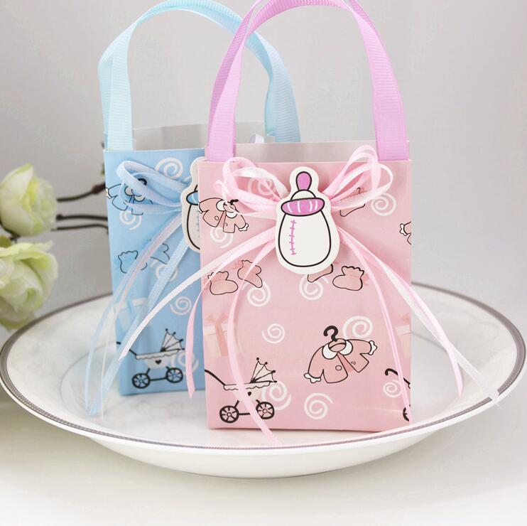 

24pcs Pink / Blue Baby Shower Paper Candy Boxes Hand Bags Babyshow Decoration Candy Bags Return Present Giveaways Mini Gift