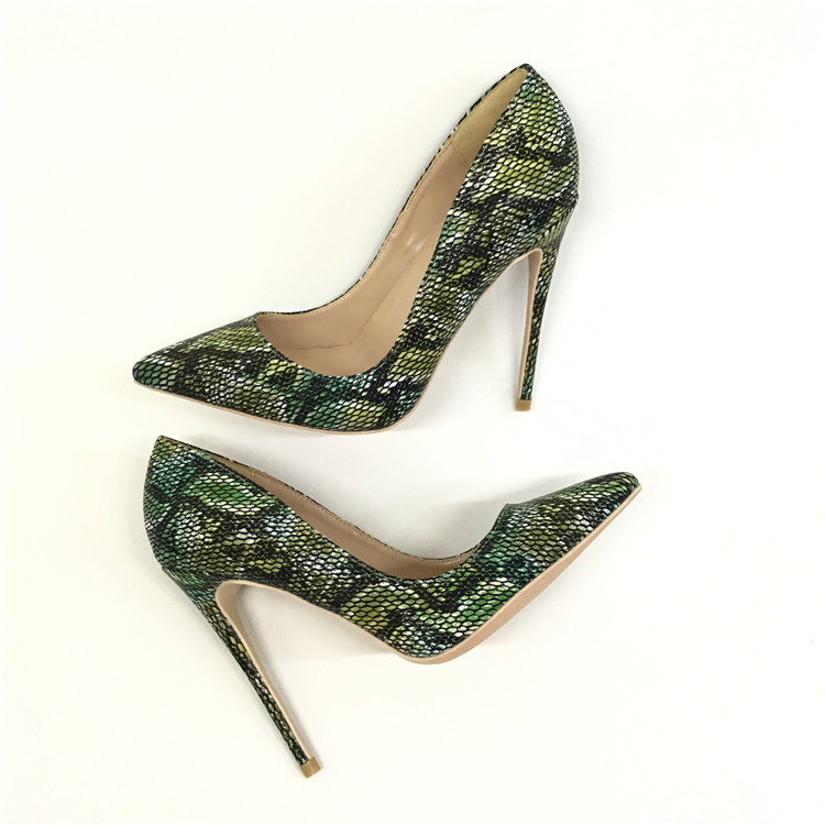

free shipping 2019 sexy fashion women lady black green python snake Leather Poined Toes high heels shoes Wedding pumps shoes 12cm 10cm 8cm