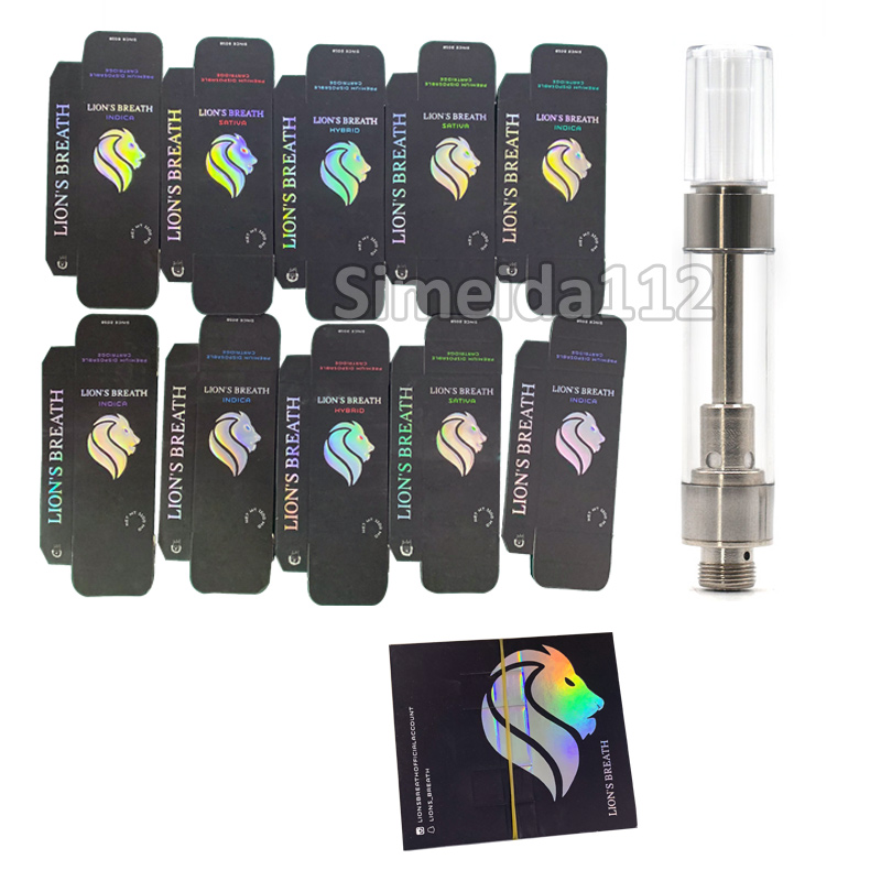 

Lions Breath Cart Empty Vape Cartridge Ceramic Coil 510 Thread Atomizer 1ml 0.8ml Press round tip Ecig Vaporizer pen Packaging