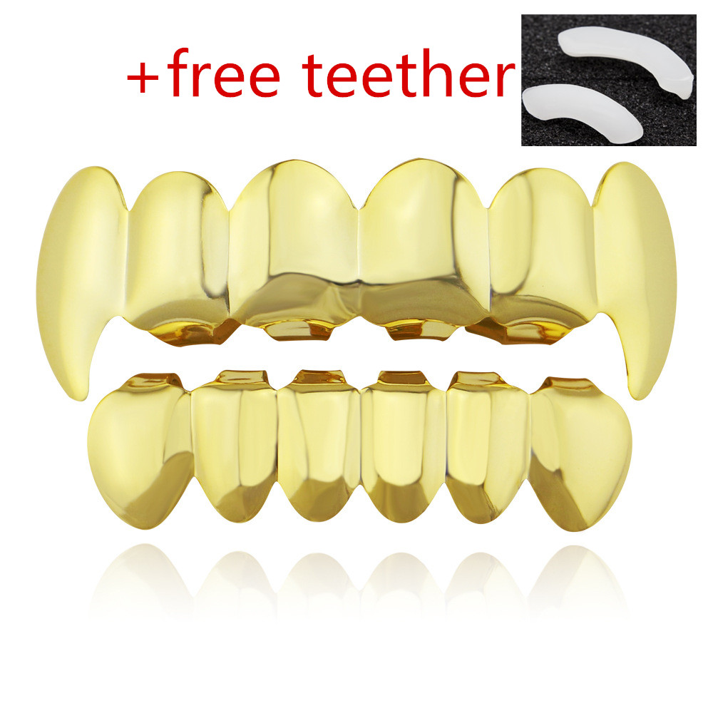 

big discount unisex hip-hop teeth grillz environmentally friendly metal plated gold safe edible wax together to care for dental health, Black