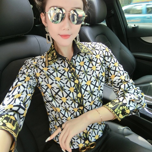 

Luxury Fashion Runway Plaid Shirts Spring Fall Women Long Sleeve Lapel Neck Printed Ladies Designer Blouse Elegant Office Button Shirt Tops, Customize