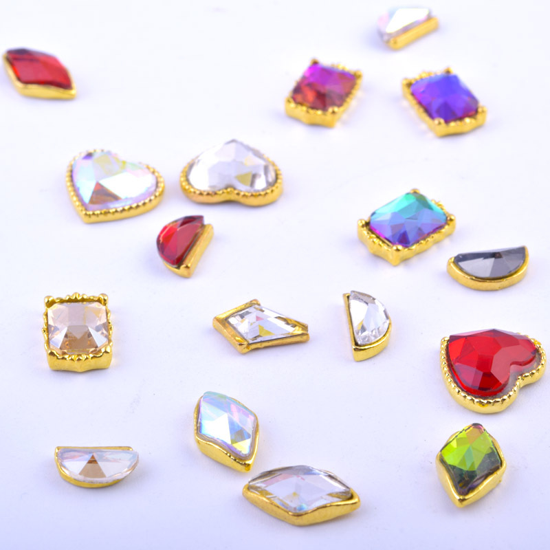 

10pcs Gold square Rhombus AB Flat Rhinestone Nail Art Decorations simple Alloy 3D Hollow strass Nail Charm Accessory
