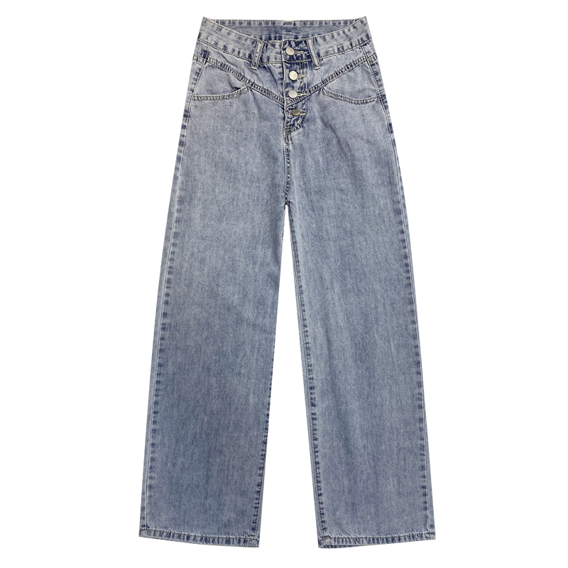 

2020 New Summer Jeans Women Loose Loose Straight Pants Fashion Single-breasted Jeans Vintage Washed Casual Wide-leg Pants, Blue