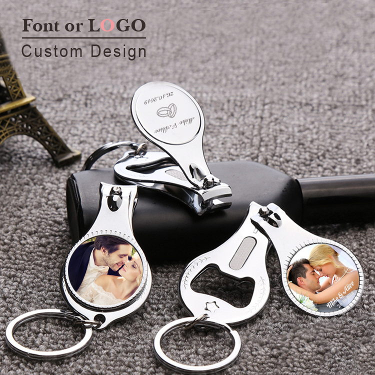 

50Pcs Personalized Wedding with Photo/Baptism/first communion anniversary Multifunctional Wine Opener/Keychain/Nail Clippers