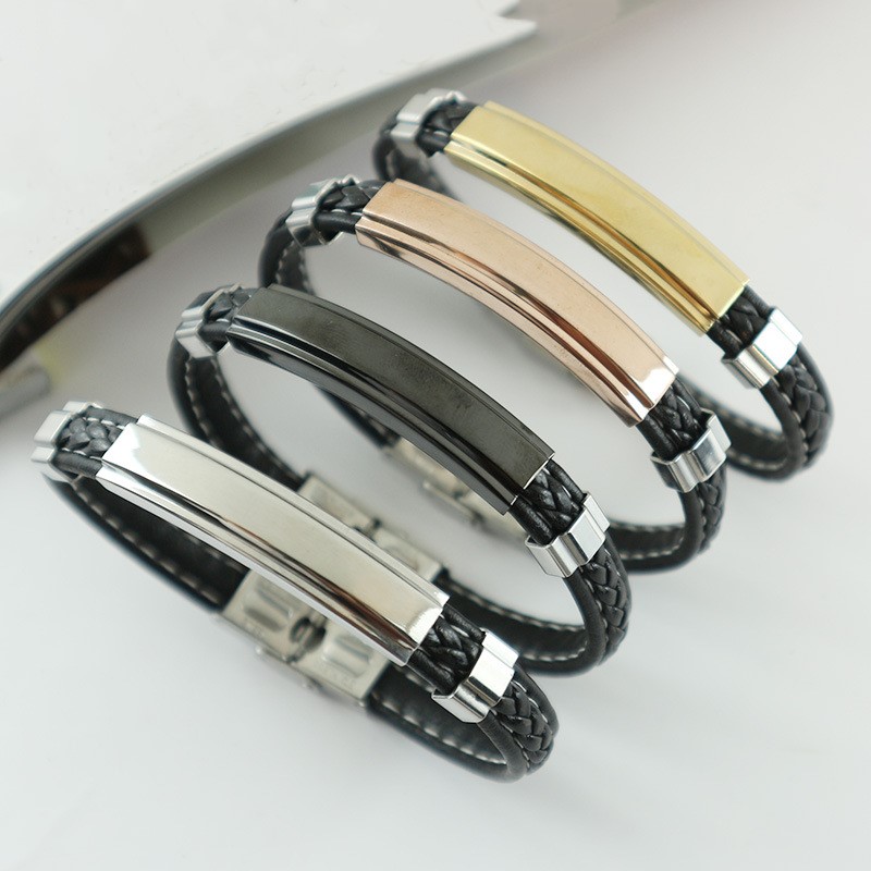 

High Quality 4 Colors Men Women Leather Wrap Wristband Cuff Clasp Bracelet Stainless Steel Buckle Clasp Bracelet Jewelry
